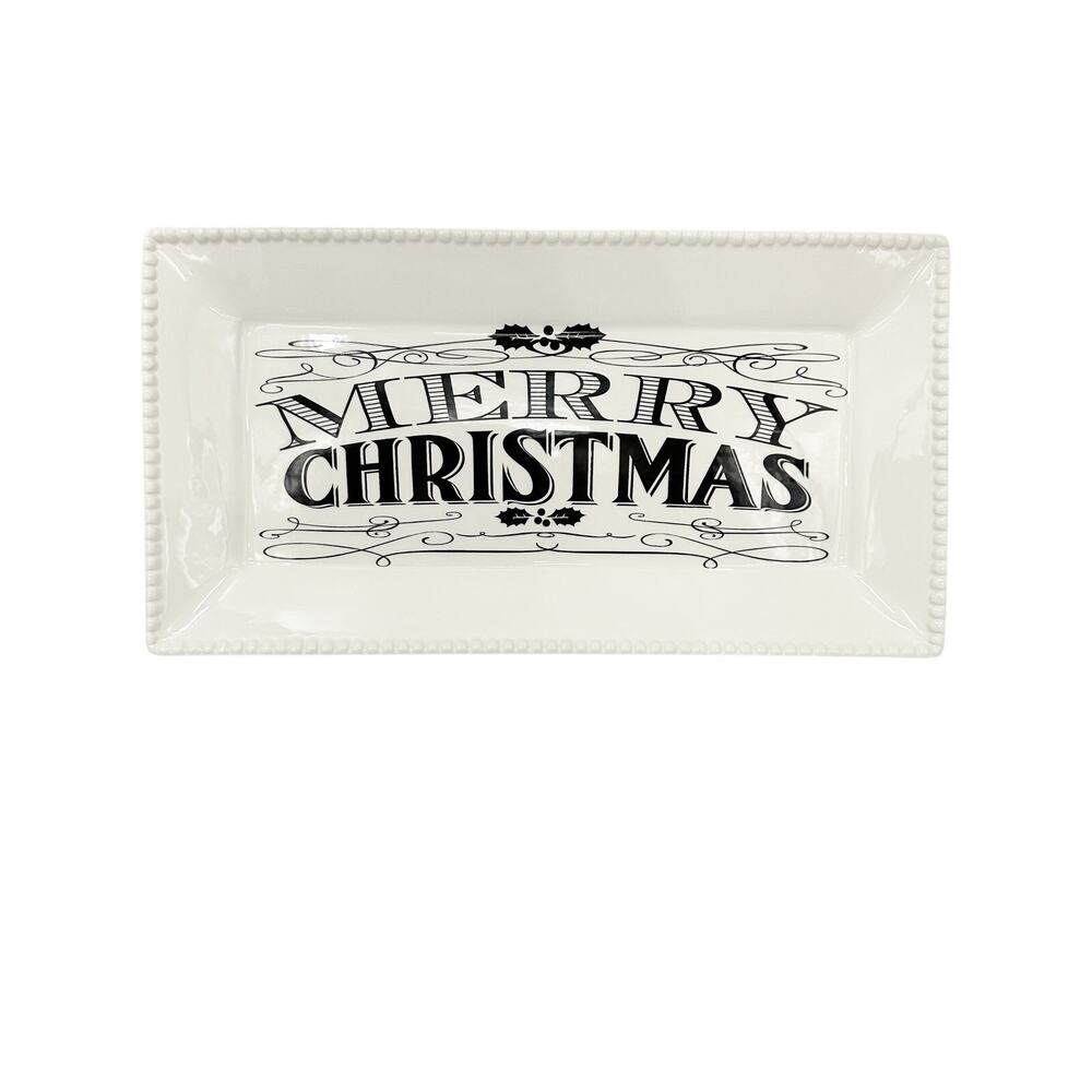 Heather Myers black white Merry Christmas food safe ceramic Platter Serving Tray